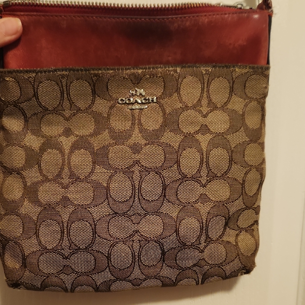 Coach Brown and Red Signature Crossbody Bag